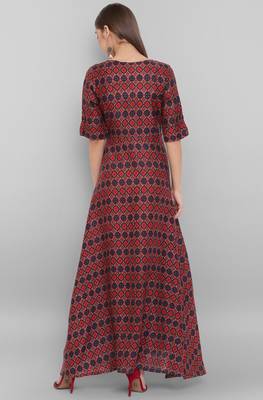 Janasya Red printed rayon long kurtis 4