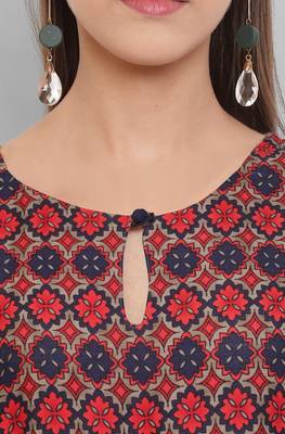 Janasya Red printed rayon long kurtis 5