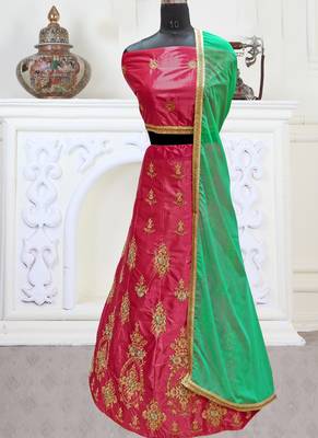 Pink Embroidery Satin Silk Party Wear  Ethnic Lehengas 1