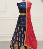 Blue Embroidery Satin Silk Party Wear  Ethnic Lehengas