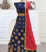Blue Embroidery Satin Silk Party Wear  Ethnic Lehengas