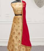 Beige Embroidery Satin Silk Party Wear  Ethnic Lehengas
