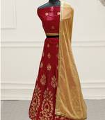 Red Embroidery Satin Silk Party Wear  Ethnic Lehengas