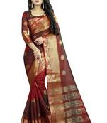 Maroon Banarasi Cotton Saree With Golden Border With Blouse