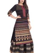 Black embroidered cotton kurtas-and-kurtis set with Skirt