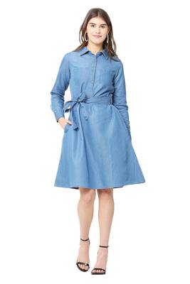 Blue plain denim short-dresses 1