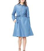 Blue plain denim short-dresses