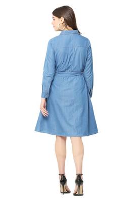 Blue plain denim short-dresses 2