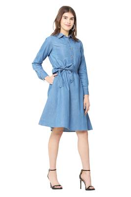 Blue plain denim short-dresses 4