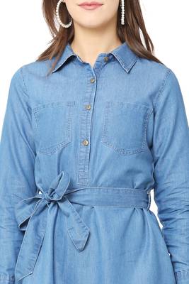 Blue plain denim short-dresses 5