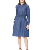 Navy-blue plain denim short-dresses