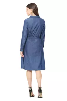 Navy-blue plain denim short-dresses
