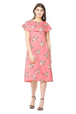 Peach printed polyester short-dresses 1