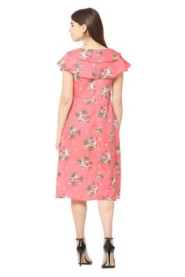 Peach printed polyester short-dresses 2