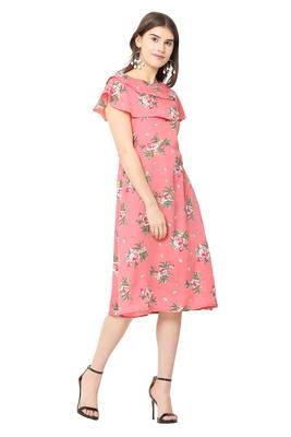 Peach printed polyester short-dresses 3