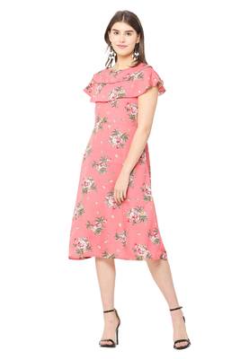 Peach printed polyester short-dresses 4