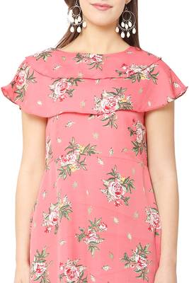 Peach printed polyester short-dresses 5