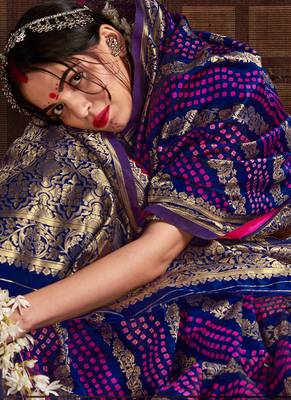 Blue woven silk Bandhani sarees saree with blouse 2