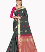 Grey woven silk blend saree with blouse