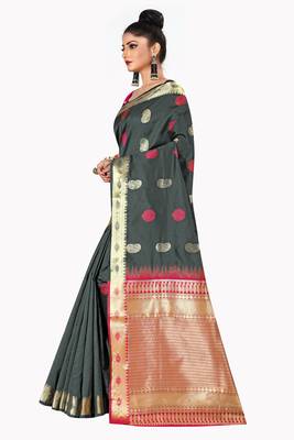 Grey woven silk blend saree with blouse 2