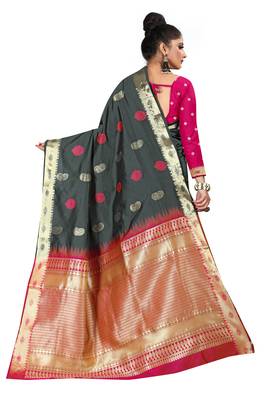 Grey woven silk blend saree with blouse 4