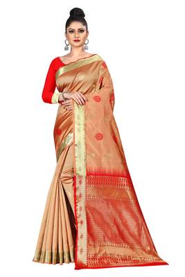 Pink woven silk blend saree with blouse 1