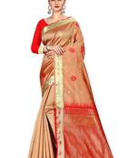 Pink woven silk blend saree with blouse