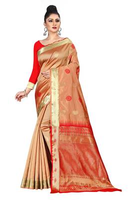 Pink woven silk blend saree with blouse 2