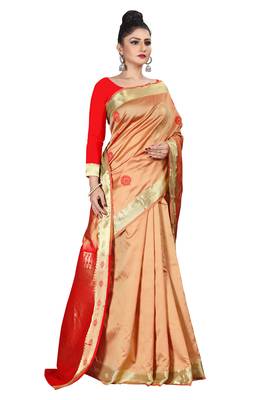 Pink woven silk blend saree with blouse 3