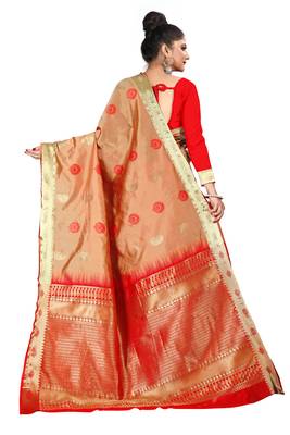 Pink woven silk blend saree with blouse 4