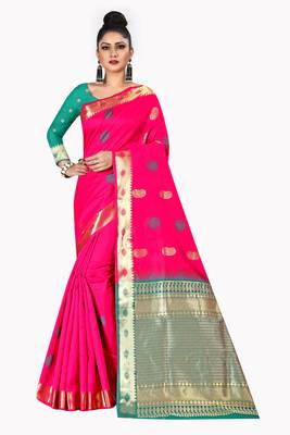 Pink woven silk blend saree with blouse 1