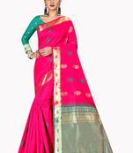Pink woven silk blend saree with blouse