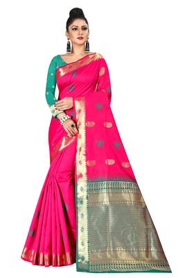 Pink woven silk blend saree with blouse 2