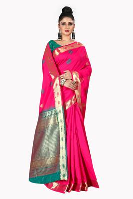 Pink woven silk blend saree with blouse 3