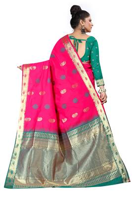 Pink woven silk blend saree with blouse 4