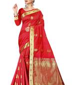 Red woven silk blend saree with blouse