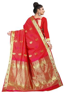 Red woven silk blend saree with blouse 2