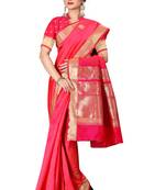 Pink woven silk blend saree with blouse