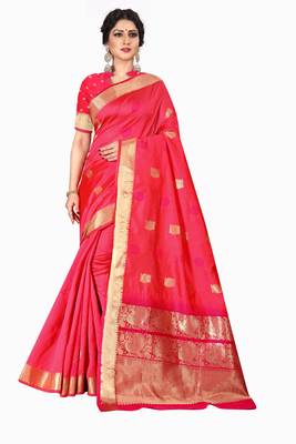 Pink woven silk blend saree with blouse 2