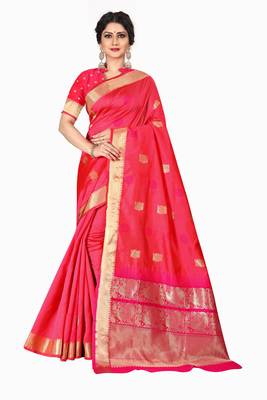Pink woven silk blend saree with blouse 3