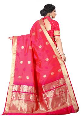 Pink woven silk blend saree with blouse 4
