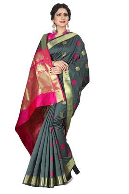 Grey woven silk blend saree with blouse 1