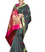 Grey woven silk blend saree with blouse
