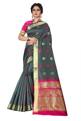 Grey woven silk blend saree with blouse 2