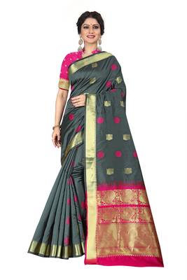 Grey woven silk blend saree with blouse 3