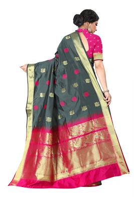 Grey woven silk blend saree with blouse 4