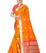 Orange woven silk blend saree with blouse