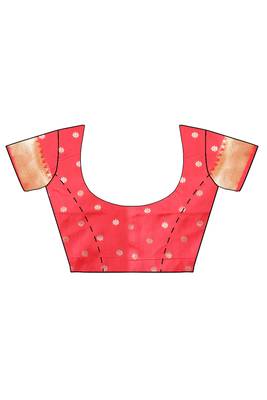 Orange woven silk blend saree with blouse 4