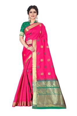 Pink woven silk blend saree with blouse 1
