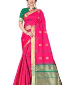 Pink woven silk blend saree with blouse